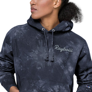 Navy Rayboiii X Champion tie & dye hoodie