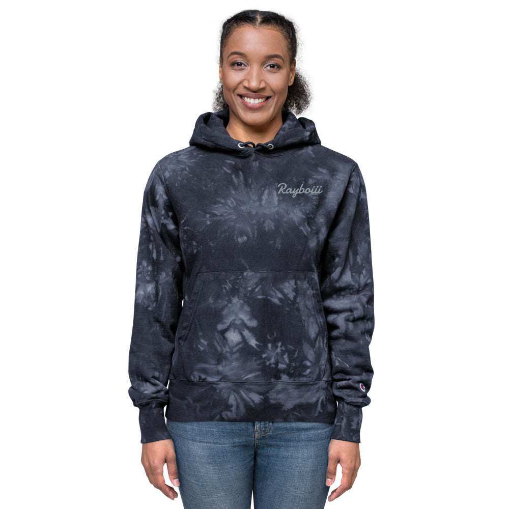 Navy Rayboiii X Champion tie & dye hoodie
